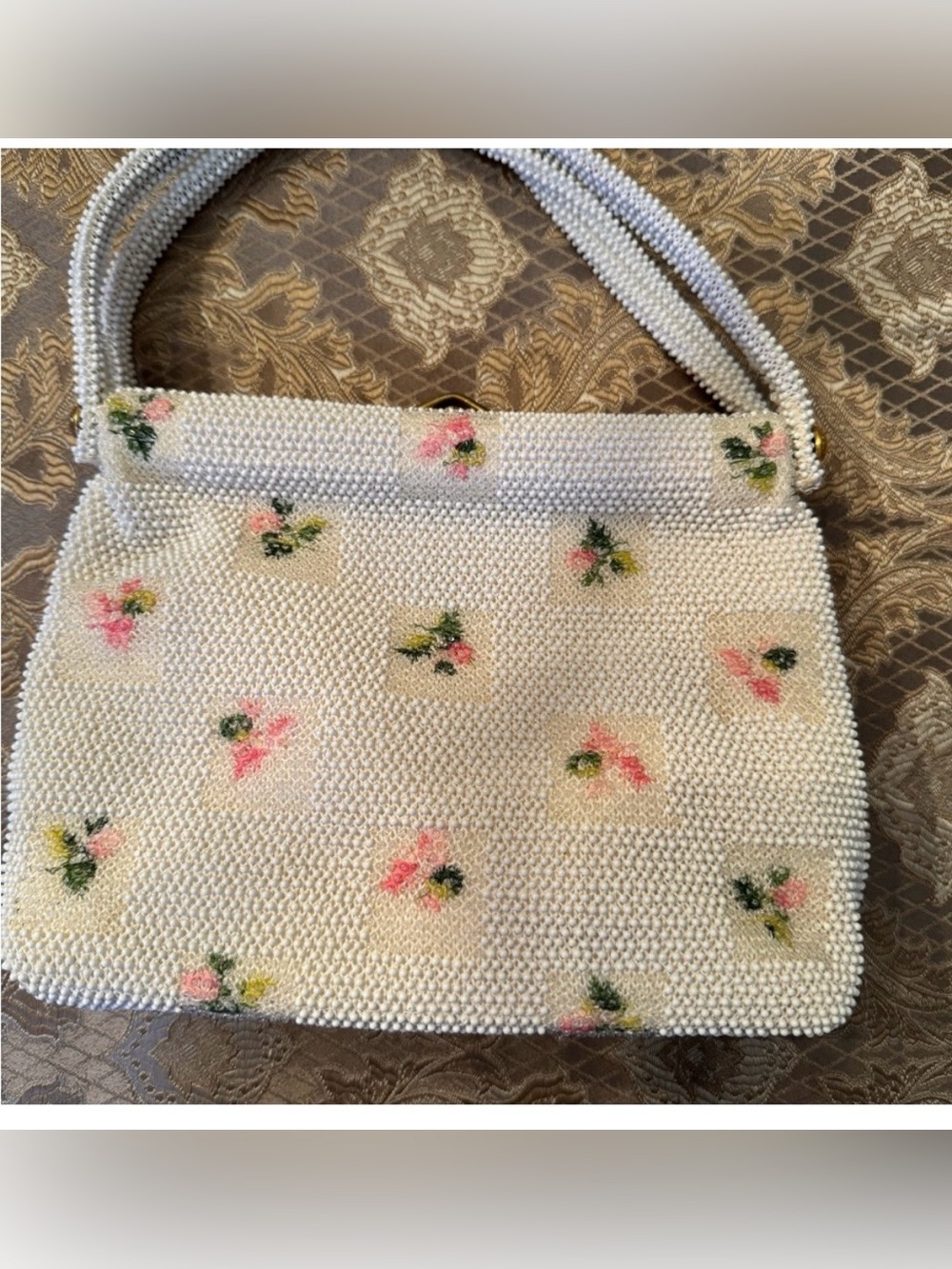Vintage Women’s Lumered Petite Beaded Floral Bag Purse 1950’s